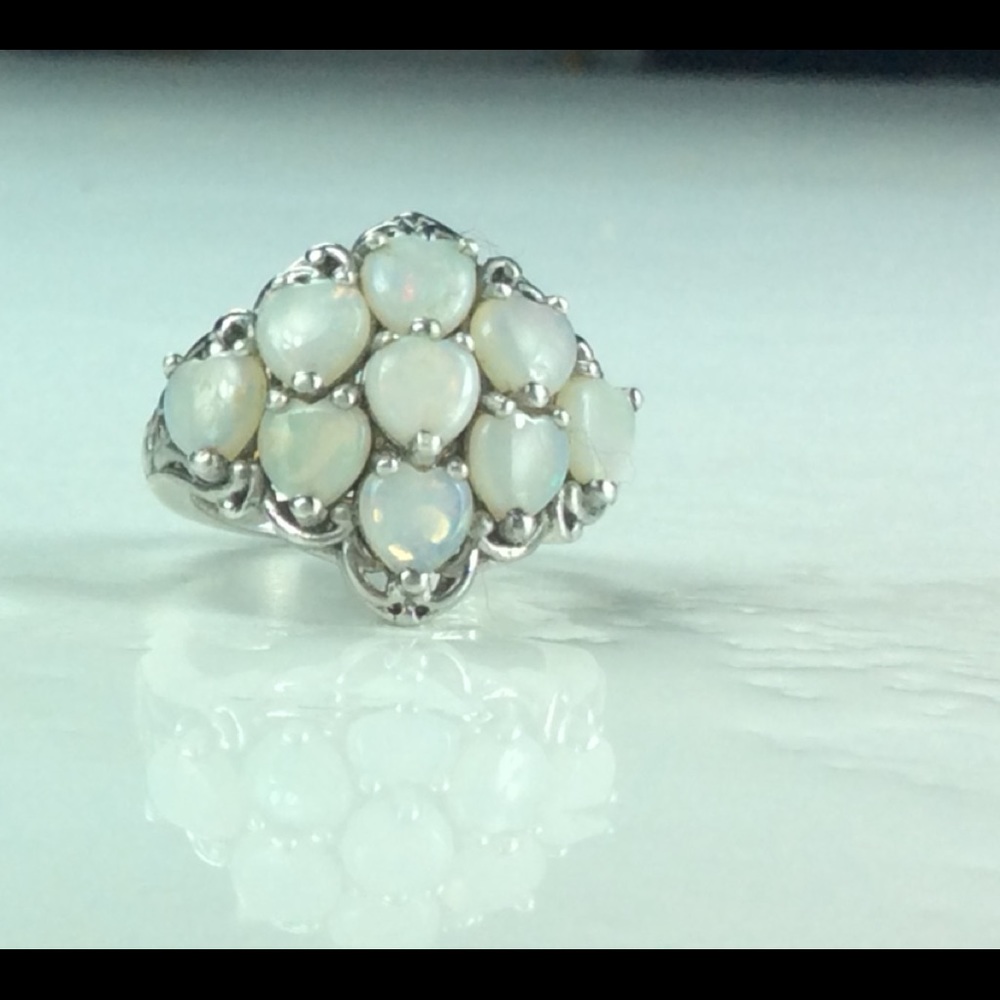 Opal hearts in sterling ring